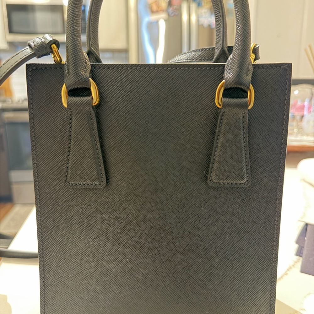 Prada Black Saffiano Leather Vertical Satchel with Gold Hardware - Picture 7 of 8